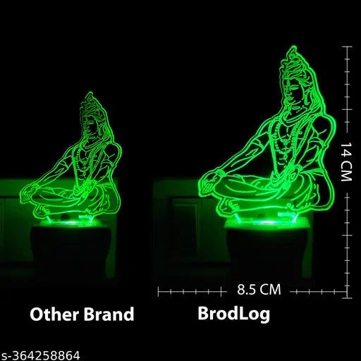 BrodLog Mahadev 3D Optical Illusion Acrylic Night Lamp, 7 Colors RGB Auto Gradual Changing LED Plug and Play Night Light, Office Light, Best for Gift, Multicolour