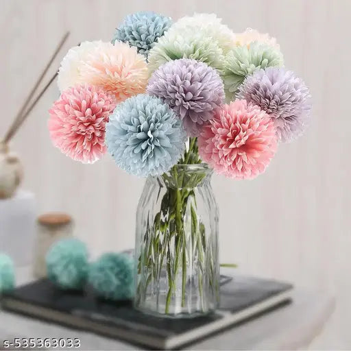 X4cart 5-Piece Artificial Chrysanthemum Ball Hydrangea Flower Sticks, Fake Flowers for Home Decoration, Craft, Gifting, Wedding, Marriage, Festival, Office, Bedroom, Balcony, Living Room, Gift, Table, Showpiece Plants, Art and Craft DIY, Décor(Multi, Pack
