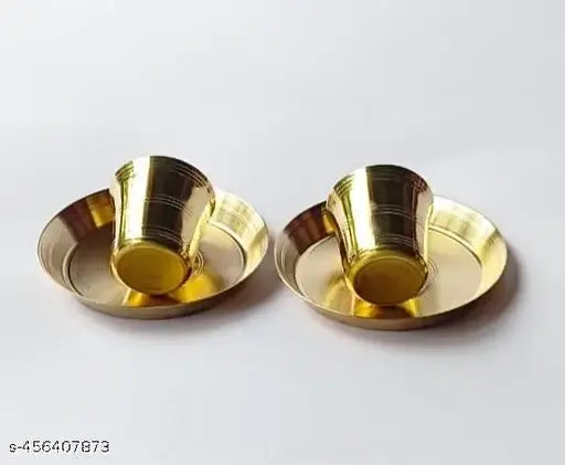 Small brass thali & glass for bhog pooja samagri