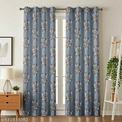 LE VENTURE PRESENTS Elegant Printed Leaves Light Filtering Window Eyelet Curtain Panel Parda for Drawing Room, Living Room/Bedroom, 7feet,5feet(Pack of 1) Grey