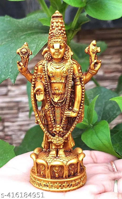 Hickory Gold Plated Lord Tirupati Balaji Idol - God Venkateswara Statue For Home Temple | Pooja Room |  Car Dashboard | Office Decor Spiritual Gift For Wedding, Anniversary, Diwali ( Pack Of 1 )