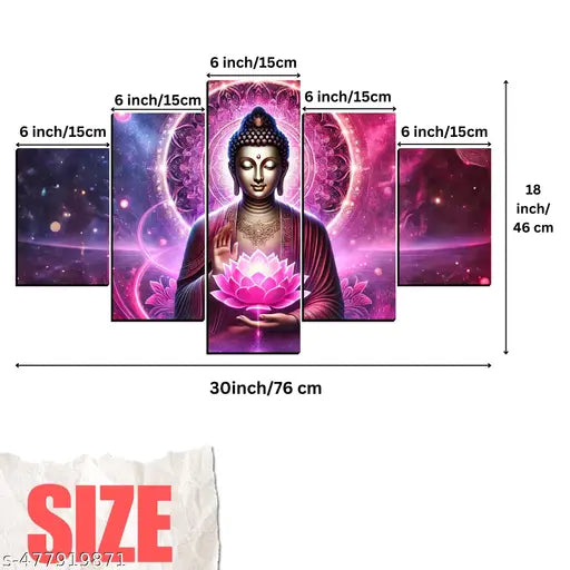Lord Buddha Painting Artwork Digital Reprint 18 inch x 30 inch Painting (Without Frame, Pack of 5)