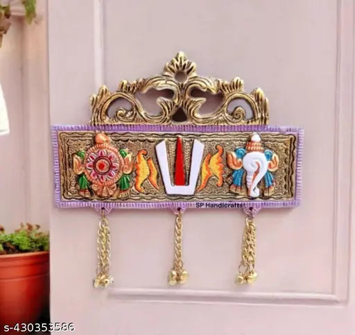 VK COLLECTION  Tirupati Door Hanging Shankh Chakra Namah Latkan colour Decorative Showpiece