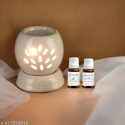 CHAECO Ceramic/Diffuser Electric Oil Burner Essential Oil for Home Fragrance with Aroma Fragrances- Lavender, Lemon Grass & 1 Electric Diffuser (10 ml Each)
