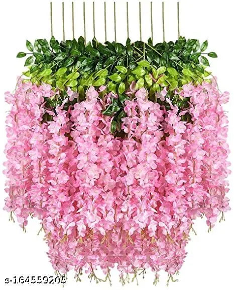Creativo Pack of 12piece Artificial Vine Fake Pink, Purple & White Wisteria Hanging Garland Long Hanging Bush Flowers, String Home, Party Decor (4-Pink, 4-Purple, 4-White)