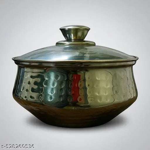 Stainless Hammered Handi with Glass lid