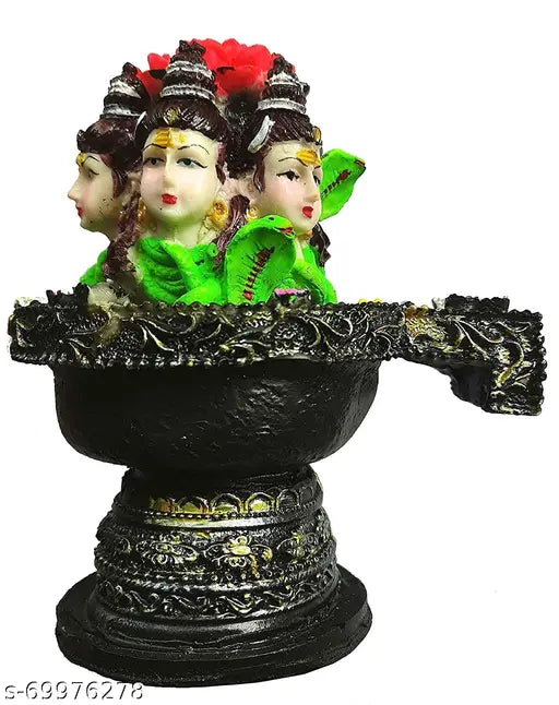 Polyresin Shiva Shivling Statue Three Face Shiv Lingam Idol Home Decor Pooja Items with Bholenath Nag Devta Gift Puja 8 Inches (Milticolor)