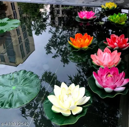 GOVIC Artificial Water Floating Lotus Flowers Multicolor Assorted Lotus Artificial Flower Home/Office, Table Top Decorative Flower Plant (4 inch, Pack of 3)