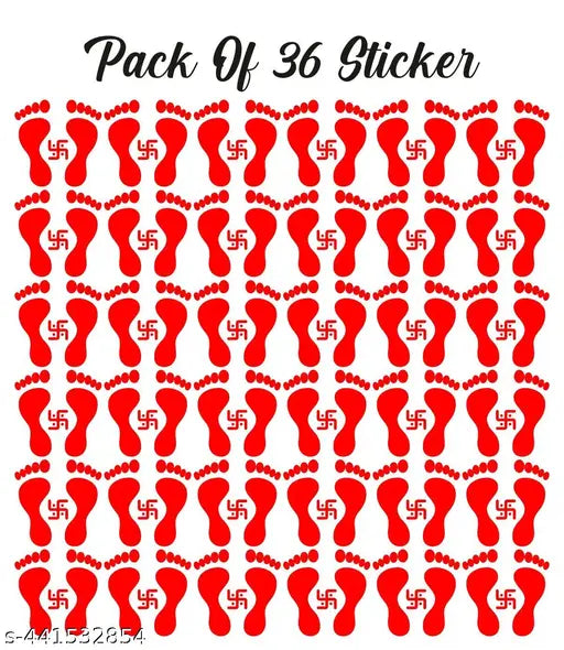 Hetshree Decor Set of 36 Laxmiji Charan Sticker Diwali Sticker for Diwali Decoration Self Adhesive Wall Sticker
