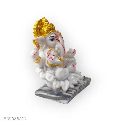 SHUBHMANS TRADERS Lord Ganesha Idol With Wooden ShubhLabh Temple for Home Decor, Car Dashboard Decorative Showpiece