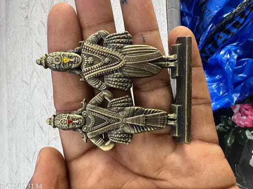 Designer Metal Vitthal Rukmini Statue | Pandharpur Vithoba Rakumai Murti for Pooja Room |• Original Vithoba and Rukmini Pair Showpiece for Home Decor and Gifting (Black/Antique Finish)size 2 inch