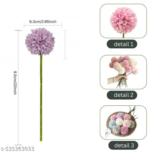 X4cart 5-Piece Artificial Chrysanthemum Ball Hydrangea Flower Sticks, Fake Flowers for Home Decoration, Craft, Gifting, Wedding, Marriage, Festival, Office, Bedroom, Balcony, Living Room, Gift, Table, Showpiece Plants, Art and Craft DIY, Décor(Multi, Pack