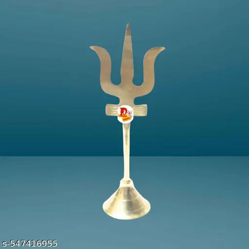 DARIDRA BHANJAN Mahadev Brass Trishul Stand with Damru, shiv ji Trishul, Brass Trishul, shiv Damaru Trishul, Beautiful Handcrafted Brass Trishul (H-11cm) Use for themed decor in devotional corners or meditation rooms.