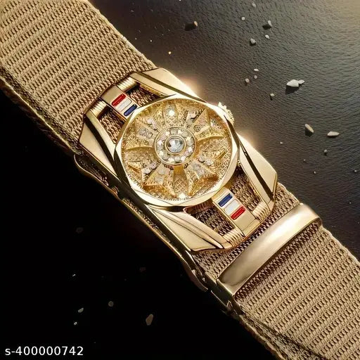 Men's Golden Rotating Automatic Buckle Belt, Men's Outdoor Belt