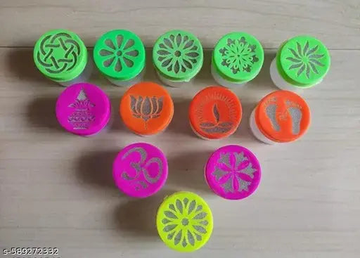 Rangoli Stamp Filler Set of 12 pcs | Rangoli Dabbil Rangoli Making Kit | Rangoli Stencils for Indoor/Outdoor Decorative Rangoli