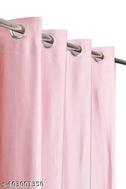 Loom Rush Solid Plain Curtains for Door , Pack of 2, BabyPink