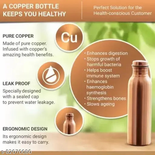 copper plus Plain Copper Water Bottle, 1 Litre 1000 ml Bottle||