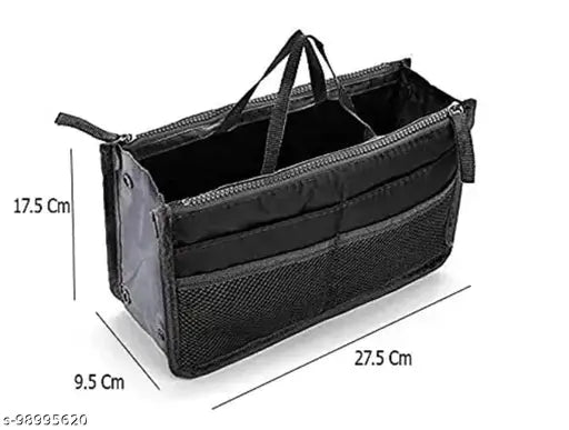 GIANT IMPEX Women's Multifunction  13 Compartments Makeup Organizer  Pouch Multiple Pocket Nylon Cosmetic Travel Accessories  Handbag ( Black)