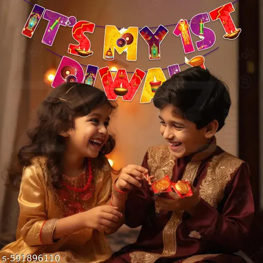 Zyozi® It's My 1st Diwali Paper Banner | Diwali Decorations for Indian Party | First Diwali Decorations Kit | Happy Diwali Kit (MultiColor)