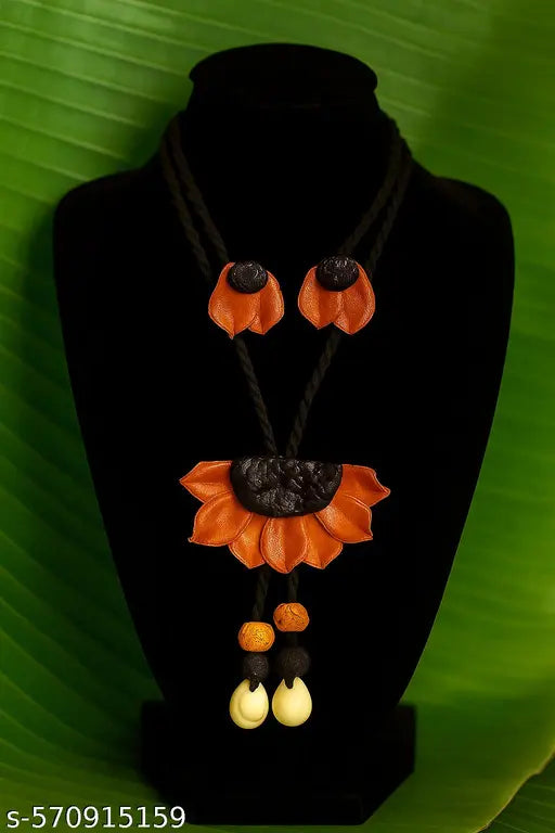 Handmade Clay Jewellery Set Half Sunflower