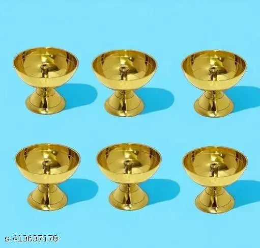 Home Trends India - Pure Brass paro pyali Kamal Akhand Diya Deepak puja Diya Best for Home & Office Decoration & Gift Purpose Handicraft Brass Table Diya (set of Pack 6)