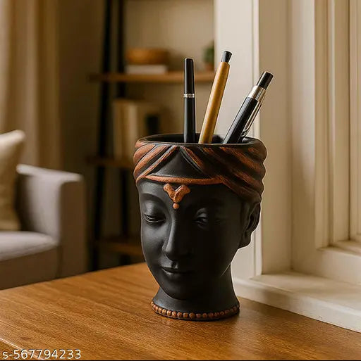 Home Decorating Queen Face Plastic Pot Used For Growing Plants, Flowers, Shrubs And Pen Holder | Showpiece For Home Office Decoration (6 Inch)