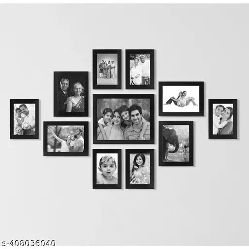 Photo Frame For Wall Set Of 11 Black Picture Frames For Home Decoration, Wall Decor Ecoseries -Size - 4X6-6 5X7-4 8X10-1 Inches Frame ,Synthetic Black Wood ( Black 4X6-6 5X7-4 8X10-1 )