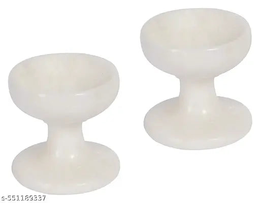 Natural Handcarved White Marble Diya/Deepak Oil lamp for Pooja & Lighting Decoration SET OF 2
