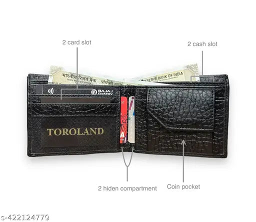 TOROLAND Men's Black Artificial Leather Belt and Wallet Combo (Pack of 2)