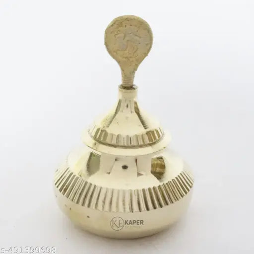 KAPER Sindoor Box with Stick Brass Handmade Kumkum sindoor ki dibbi or Brass dani Puja Articles for Gift (2" x 2" x 2.4")