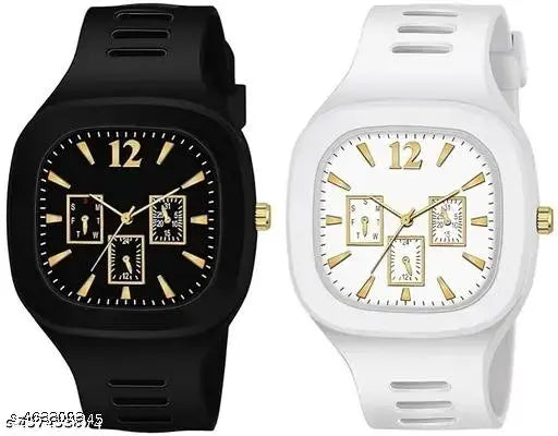 New Watch Combo Of Black and White Square Dial with Strap Watch