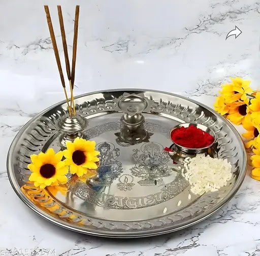 Steel Puja Plate |Lakshmi ganesh puja thali |Steel Puja plate set  | pooja items |  Steel pooja plate | pooja thali set