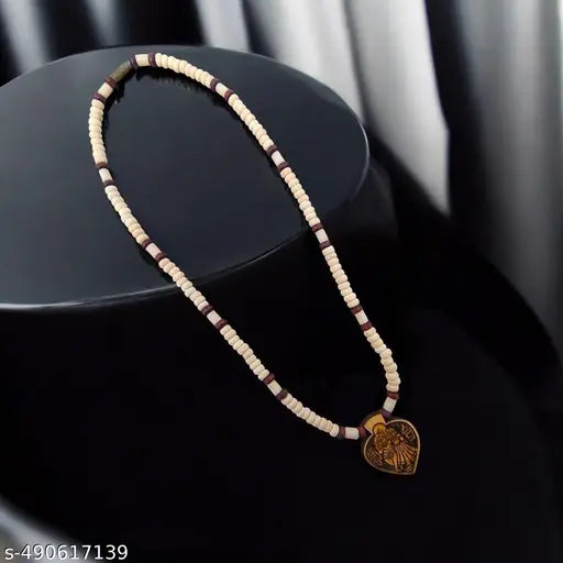 Original Tulsi Mala with Shree Radha Krishna Dil shape Necklace Wood Locket