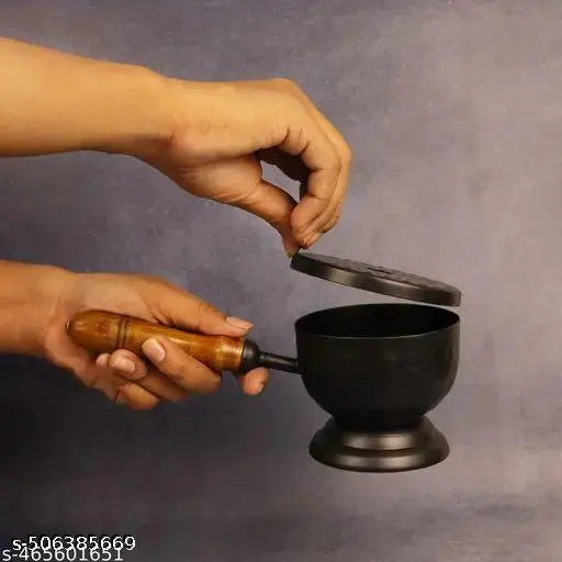 Hammered Base Incense Burner Home Purifying Loban Dhoop Dani Dhuni Diameter 3.5 in(Metal, Round, Black)