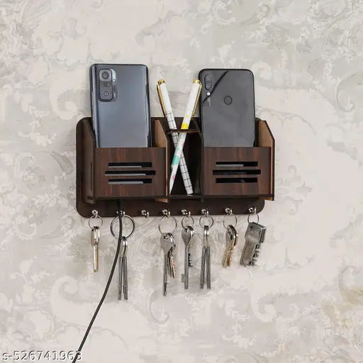 LVCRAFT Designer Wooden Key Holder – Wall Mounted Key Hanger with 7 Hooks for Entryway