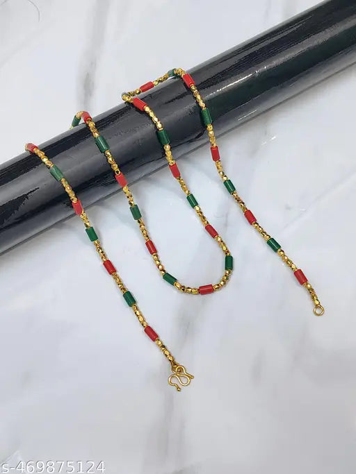Designer Multi Colour Gold Plated Beads Necklace Mangalsutra  Mala 28 Inch For Women