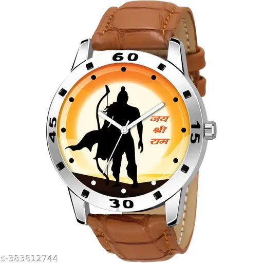 Jay Shree Ram Design Round Multi Color Dial Silver lather Analog Watch