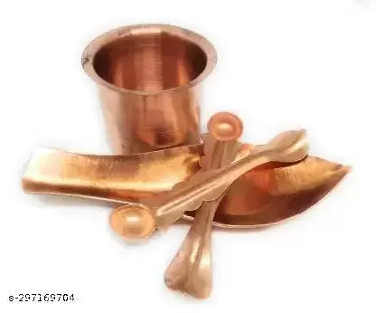Copper Panchpatra with Anchmani for All Pooja Purpose Copper  (Brown)