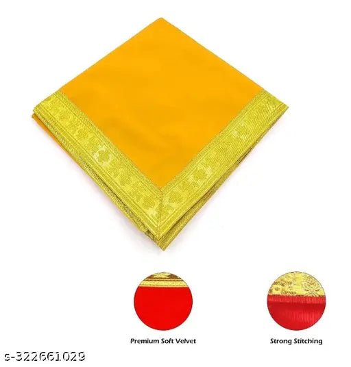 Shree Astik (Size: 1/2 Meter) Big Large Yellow Plain Velvet Pooja Aasan Cloth/Chowki Aasan Kapda Mat for Puja Table, Puja Home Mandir and Temple (0.5 Meter)