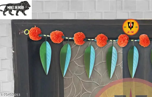 Green Leaf Orange Pumpum Flowers Toran (Pack of 2 piece Toran)