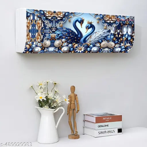 KITCREXA Appliance cover 1.5 Ton New Printed Air Conditioning Dust Cover Folding Designer Ac Cover for Indoor Split Ac (1.5 ton 97 x 31 x 21)(PEARL BLUE DUCK)