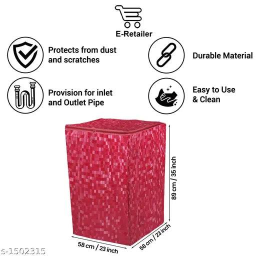 E-Retailer®Waterproof PVC Top Load Washing Machine Cover With Zip Enclosure Suitable For 5kg to 8kg (Color-Red, Size-23x23x35 Inches)