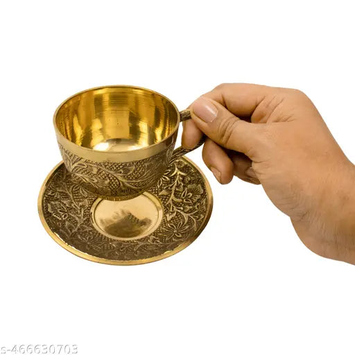 Putrika Traditional Handcrafted Brass Engraved Coffee Dabra Cup and Saucer | Coffee Cup | Madrasi Filter Coffee Cup Set- Cup Plate