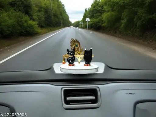 LIMITED STOCK ORDER NOW !!  Small Krishna Hand Flute Statue | Mini Krishna Hand Flute Idol For Car Dashboard, Pooja Place or Office Table | Car Dashboard God Idols | Krishna Statue | Krishna Hand Flute Showpiece | Black & White Set Of 1