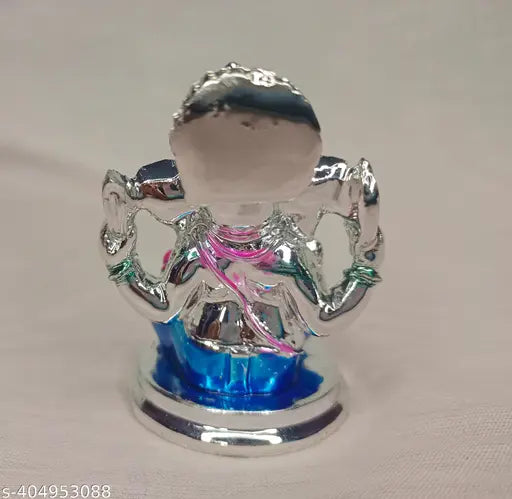 Silver Plated Finish Resin Ganesha with Blue Dhoti for Car Dashboard & Home Decro & Pooja Room, Lord Ganesha/Ganesa/Ganapati/Vinayakar/Pillayar Showpiece for Car Dashboard/Hindu Religious Ganesh figurine/Idol (Blue color dhoti)