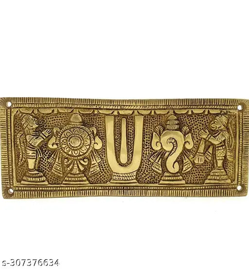 Tirupati shankh chandra tilak metal wall hanging showpiece with hanuman ji and gradu devta and pray with God vishnu that have positive vibes for home and good for vastu and Lord Vishnu Symbol Shankh Chakra Namah Decorative Metal Plate Statue Sculpture for
