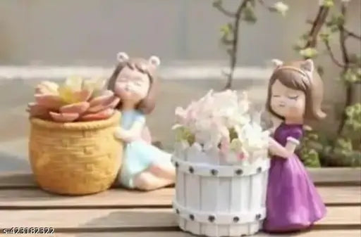 PMR Basket Girl Pack Of 2 For Home Decor and Garden resin item for Gift
