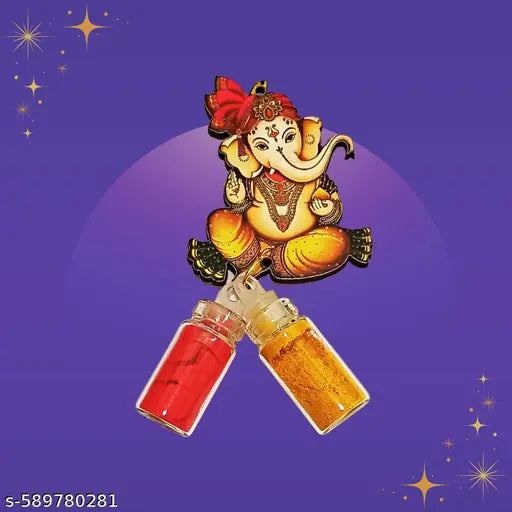 Sri Yagnaa's Ganesh Design MDF Pasupu Kumkum (Pack of 10) - Haldi Kumkum for Return Gifting - Return Gifting Pasupu Kumkum - MDF Haldi Kumkum Gifting - Pasupu Kumkum for Thamboolam - MDF Pasupu Kumkum Return Gifting - Handicrafted Pasupu Kumkum