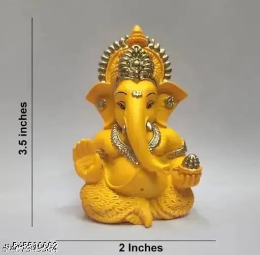 Yellow Mukut Ganesha - Good for Divine Home/Office Decor, Car Dashboard Idol, Housewarming Gift(Mukut Yellow Terracotta 3.5")