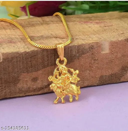Gold Plated Classic Design Godess Maa Durga Sherawali MATA Rani God Religious Chain Pendant Locket Necklace Spiritual Jewellery for Men/Women